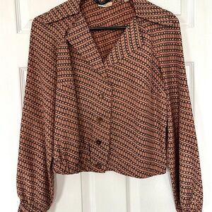 Vintage Gucci | Brown and Black Horsebit Patterned Blouse | 100% Silk